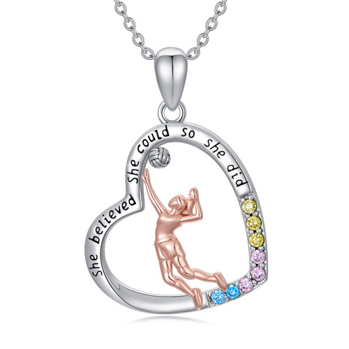 MEIDERBO Volleyball Gifts 925 Sterling Silver Volleyball Necklace Inspirational Gifts Pendant Jewelry for Teen Girls Women Volleyball Coach Gifts
