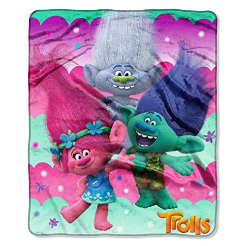 Dreamworks Trolls Silk Touch Throw Blanket 50 by 60-Inch - Poppy, Branch and Guy Diamond
