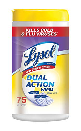 Lysol Dual Action Disinfecting Wipes, Citrus, 75 Count (Pack of 3)