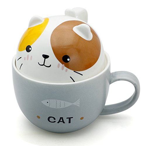 Teagas Cute Funny Ceramic Cat Kitty Coffee Mug, Gift for Friend Children Cat Lovers