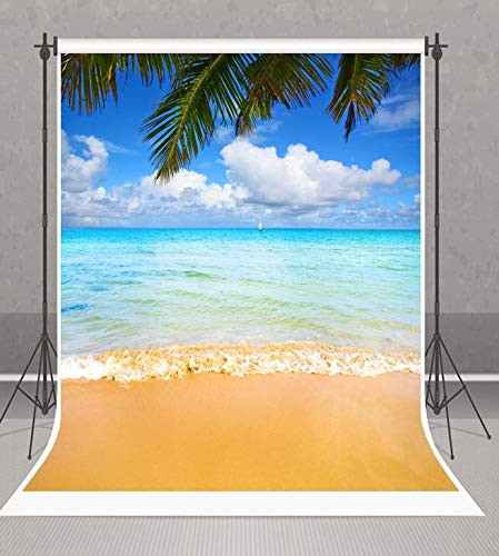 5x7ft Summer Hawaii Beach Backdrop Tropical Sea Palm Tree Photography Background Birthday Luau Party Banner Photo Booth Backdrops Vinyl
