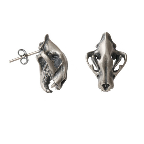 925 Sterling Silver Creepy Sabertooth Tiger Skull Earrings Fierce Beast Studs for Women Man Halloween Costume