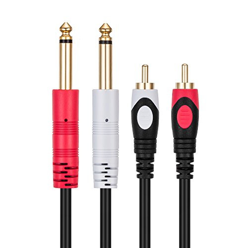 Dual 6.35 TS to 2RCA Cable 15ft, Tanbin 6.35mm Dual 1/4 inch TS Mono Male to 2 RCA male TSR RCA Audio Convertor Adapter Cable For Mic Mixer Amplifie, Mixer Amplifi etc