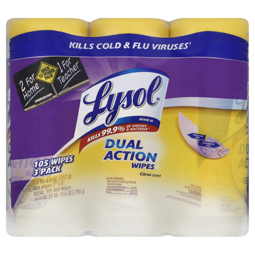 Lysol Dual Action Value Pack Disinfecting Wipes, Citrus Scent, 105 Count