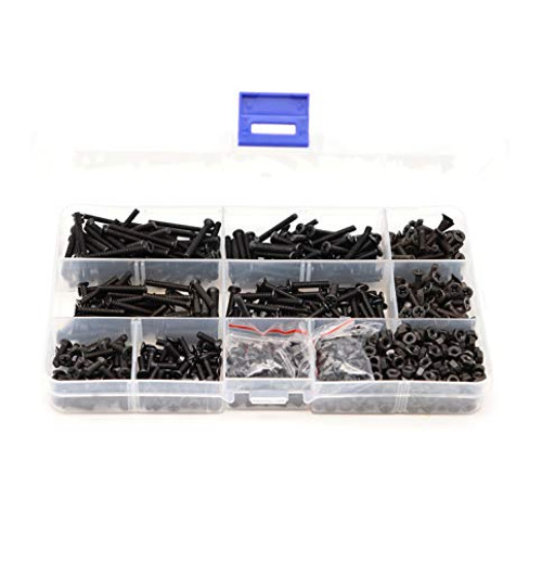 binifiMux 850pcs Flat Phillips Head M3 Black Machine Screws Hex Nuts Assortment Kit, M3 x 4mm/ 6mm/ 8mm/ 10mm/ 12mm/ 14mm/ 16mm/ 18mm/ 20mm/ 22mm/ 30mm