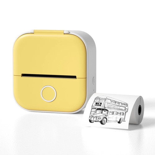 Mini Pocket Printer, Bluetooth Portable Mobile Photo Inkless Pocket Printer Thermal Printer Compatible with iOS + Android for Learning Assistance, Study Notes, Journal, Fun, Work (All Yellow)