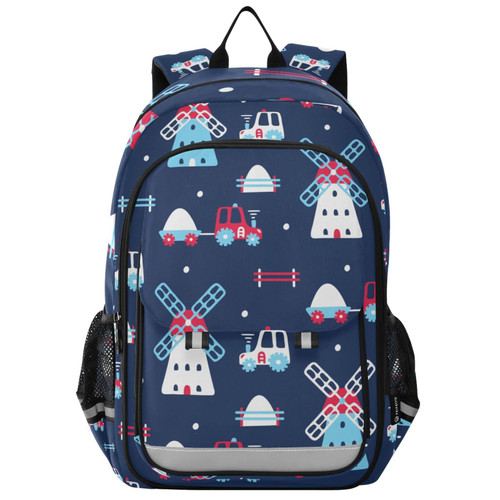 Glaphy Farm Cars Tractor Trailer Windmill Backpack Lightweight Laptop Backpack School Bag Student Travel Daypack with Reflective Stripes