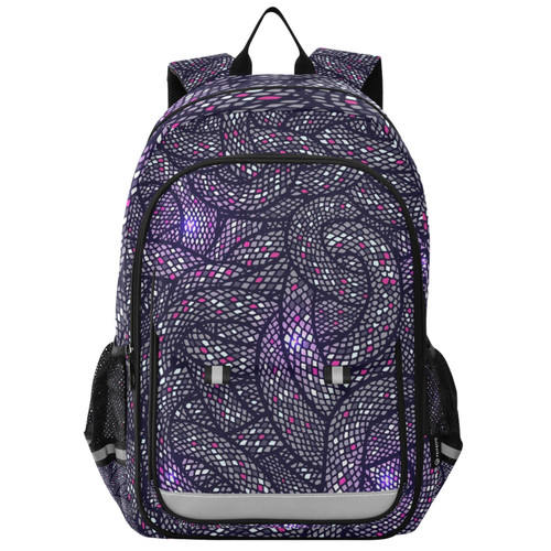 Glaphy Glitter Snake Print Backpack Lightweight Laptop Backpack School Bag Student Travel Daypack with Reflective Stripes