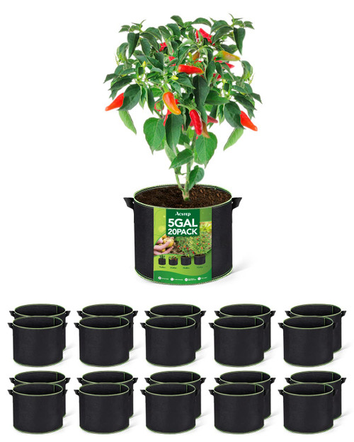 ACSTEP Grow Bags 20 Pack 5 Gallon Heavy Duty Aeration Fabric Pots Thickened Nonwoven Fabric Pots Plant Grow Bags with Handles ACSTEP Grow Bags 20 Pack 5 Gallon Heavy Duty Aeration Fabric Pots Thickened Nonwoven Fabric Pots Plant Grow Bags with Handles