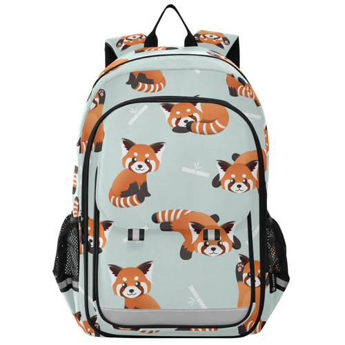 Vnurnrn Cute Red Panda and Bamboo Kids Backpack Big Storage Multiple Pockets 17.7 IN Bookbag with Chest Buckle Reflective Strip for Boys Girls 6+ years in Primary Middle High School