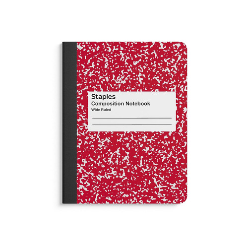 Staples 639656 Composition Notebook 9.75-Inch X 7.5-Inch Wide Ruled 100 Sh. Red