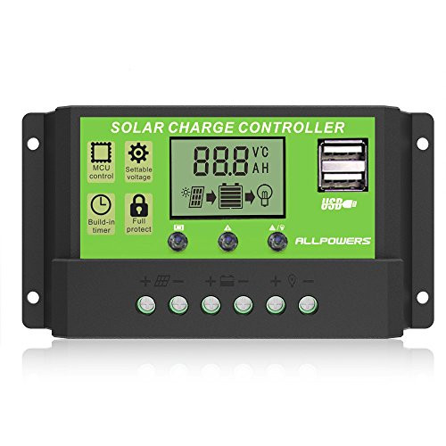 ALLPOWERS Dual USB 20A Solar Charge Controller 12V/24V Auto Paremeter Adjustable PWM LCD Solar Controller Regulator with Load Timer Setting ON/Off Hours
