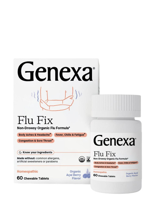 Genexa Flu Fix - 180 Tablets (3pk) - Multi-Symptom Flu Medicine - Organic, Gluten Free & Non-GMO - Homeopathic Remedies