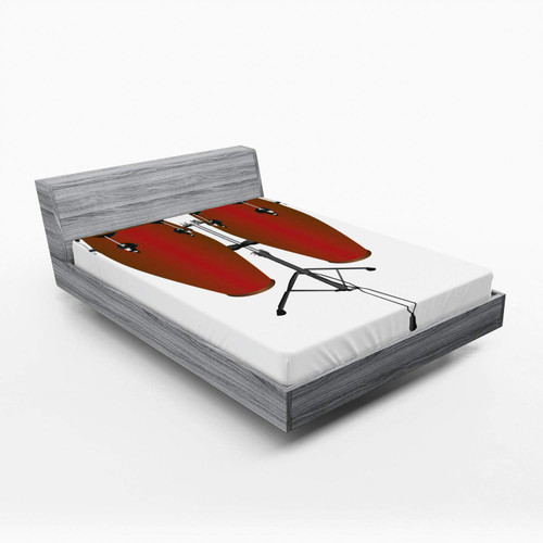 Ambesonne Drums Fitted Sheet, Illustration of a Pair of Conga Drums on a Plain Background Cuba Culture Items, Bed Cover with All-Round Elastic Deep Pocket for Comfort, California King, Ruby and White