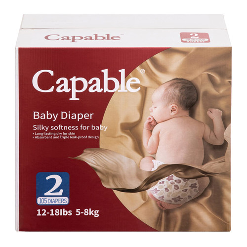 Capable Newborn Diapers Size 2, 105 Count, Triple Leak-Proof Baby Diapers, Hypoallergenic Disposable Diapers with Wetness Indicator, Extra-Absorbent, Light and Snug