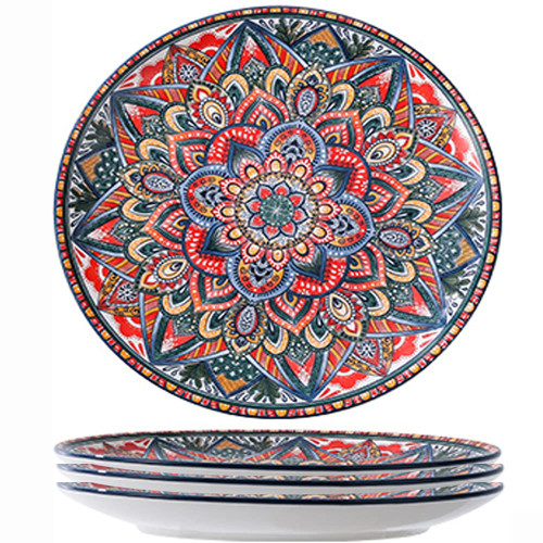 Qlans Porcelain Dinner Plates Set of 4, 10.3 inch Ceramic Serving Plate Dishes for Salad, Dessert, Steak, Pasta, Microwave and Dishwasher Safe