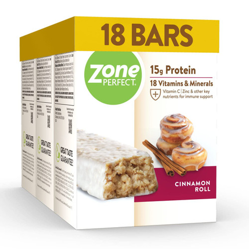 ZonePerfect Protein Bars | 15g Protein | 18 Vitamins & Minerals | Nutritious Snack Bar | Cinnamon Roll | 18 Bars