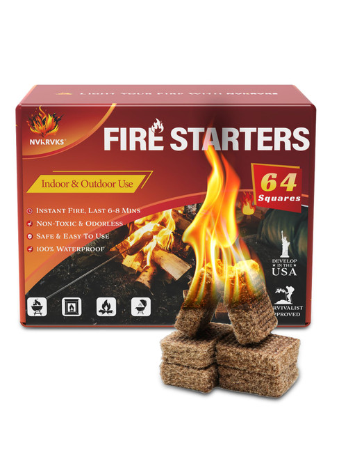 Nvkrvks Fire Starter, Easy-Burning Fire Starter Squares for Wood Stoves, Campfires, Grill Pit and Fireplace, Natural & Waterproof BBQ Fire Starters, 64 Mini Square Nvkrvks Fire Starter, Easy-Burning Fire Starter Squares for Wood Stoves, Campfires, Grill Pit and Fireplace, Natural & Waterproof BBQ Fire Starters, 64 Mini Square