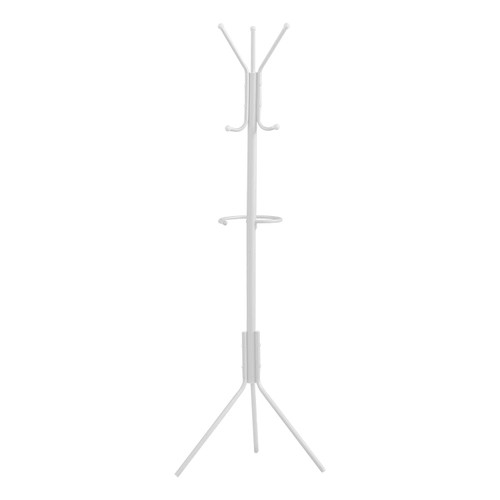 Monarch Specialties I 2164 Coat Rack, Hall Tree, Free Standing, Hanging Bar, 6 Hooks, Entryway, 68" H, Bedroom, Metal, White, Contemporary, Modern