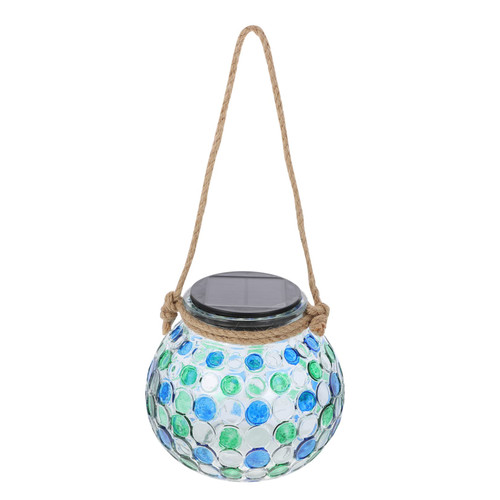 Mikikit Mosaic Jar Lamp Light for Outside Patio Solar Table Lights Solar Lamp Garden Solar Lantern Exterior Solar Powered Lights Outside Solar Lights Led Lanterns Glass Outdoor Chandelier