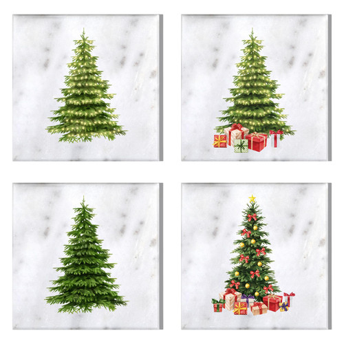 Domensi Set of 4 Christmas Travertine Coasters Christmas Tree Coasters Christmas Tree Travertine Drink Coasters Modern Marble Coaster Christmas Coasters for Home Office Table Party Decoration 4 design