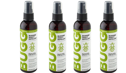 Buggins Natural Insect Repellent, DEET-Free, Repels Gnats & Flies, Plant Based, Vanilla Mint & Rose Scent, 4-oz (4 Pack)