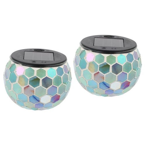 2 Pcs Mosaic Light Lantern Table Lamp Solar Decorative Lamp Exterior Solar Lights Out Door Decor Outside Patio Light Mosaic Solar Lantern Led Garden Lights Solar Panels Glass Rural