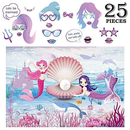 Aparty4u Mermaid Photography Backdrop and Studio Props DIY Kit, 5x7ft Under The Sea Background, Great as Photo Booth Background, Princess Birthday Supplies and Mermaid Baby Shower Decorations