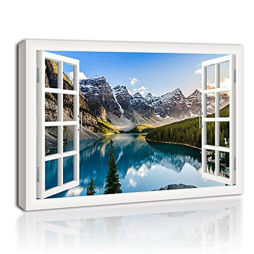 Canvas Wall Art for Bathroom, Moraine Lake and Rocky Mountain Landscape Pictures, Canvas Wall Art Mountain and Lake Wall Art, Stretched Nature Landscape Picture Paintings for Home Walls Decor