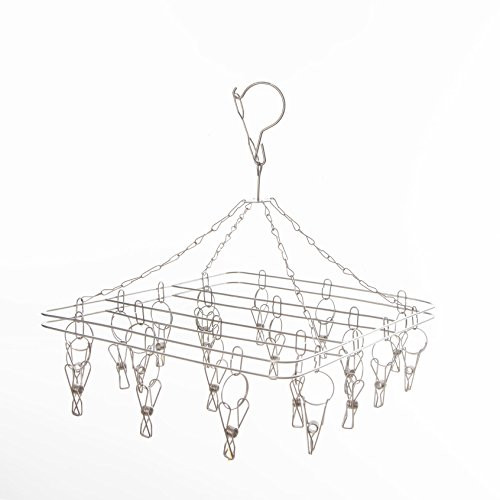 Perfecasa Stainless Steel Clip and Drip Laundry Hangers with 20 Clips Windproof Laundry Drying Clips, Clothing Drying Rack, Drying Pins, Socks Hanger, Underwear Hanger