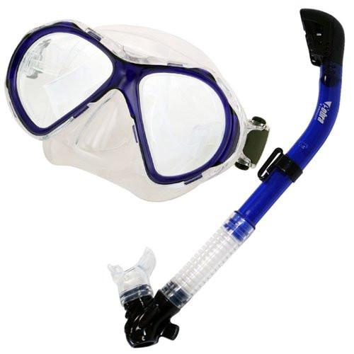 Promate Snorkeling Scuba Dive Dry Snorkel Mask Gear Set, tBlue