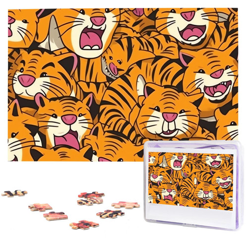 Tiger Cartoon Pattern Jigsaw Puzzle for Adults Puzzles 1000 Pieces Personalized Picture Puzzle Challenging Photos Puzzles for Family Wooden Puzzle with Storage Bag Home Decor Jigsaw (29.5" x 19.7")