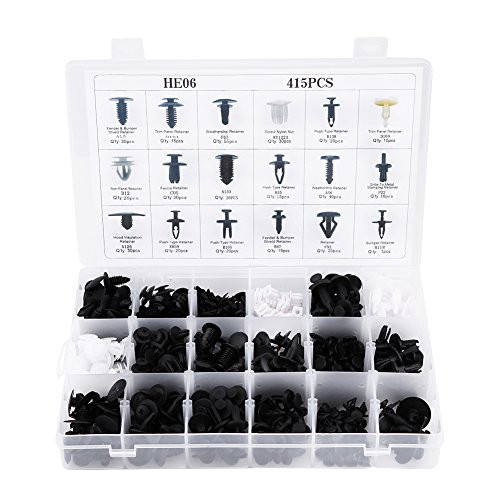 Acouto 415PCS Fastener Door Trim Clip Retrainer Bumper Rivets + 6 PCS Removal Tool For GM Ford Toyota Nissan Chrysler Honda and more