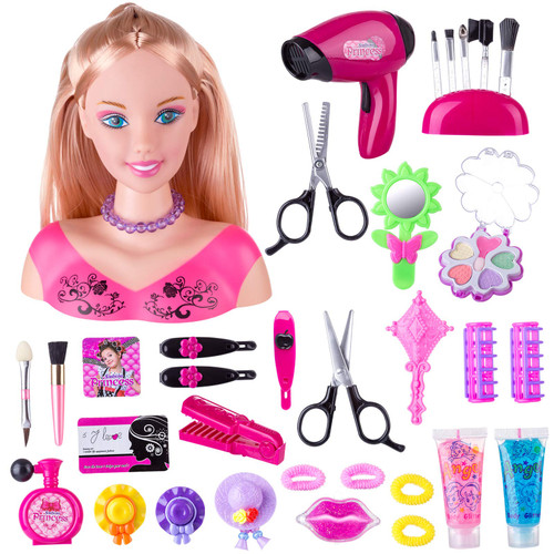 KonHaovF Doll Head for Hair Styling and Make Up for Little Girls, Small Styling Head Doll with Hair Accessories for Girls Makeup Practice, Doll Makeup Head Toys for Girls with Hair Dryer (Style D) KonHaovF Doll Head for Hair Styling and Make Up for Little Girls, Small Styling Head Doll with Hair Accessories for Girls Makeup Practice, Doll Makeup Head Toys for Girls with Hair Dryer (Style D)