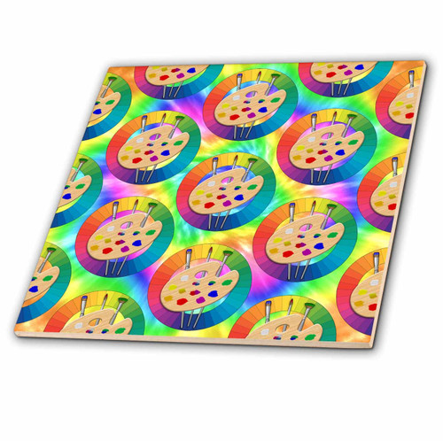 3dRose Tie dye Patter of Artist Paint palettes and Color Wheels. - Tiles (ct_352666_4)