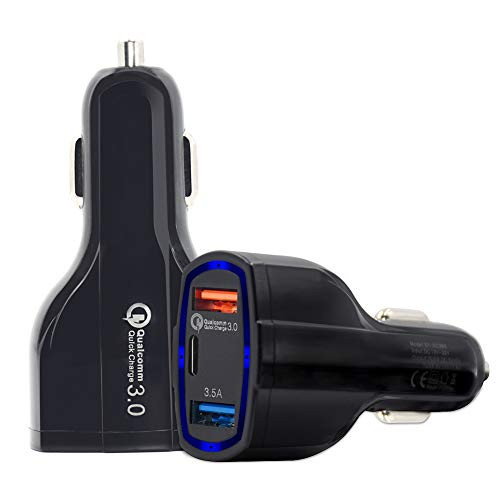 USB-C Car Charger with 30W/7A USB C & Quick Charge 3.0 Ports for XR/XS/XS MAX/Google Pixel/XL, Samsung Note9 / S9, LG V20 and More | Qualcomm Certified