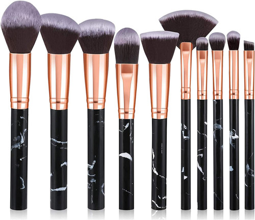 Makeup Brushes, START MAKERS 10Pcs Marble Makeup Brush Set Foundation Powder Blush Blending Eyeshadow Brushes Sets for Face, Eyeshadow, Eyebrow, Concealer, Contour, Highlight (Black)