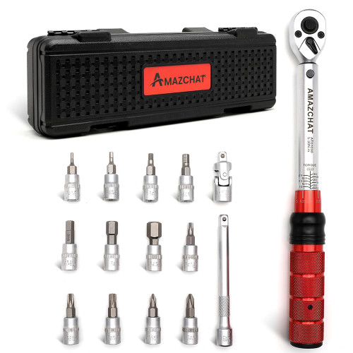 AMAZCHAT 1/4-Inch Drive Click Torque Wrench,15 PCS Bike Torque Wrench Set 5-30N.m/3.7lbf.ft-22.1lbf.ft Dual-Direction Adjustable 72 tooth Reversible Bike Torque Wrench AMAZCHAT 1/4-Inch Drive Click Torque Wrench,15 PCS Bike Torque Wrench Set 5-30N.m/3.7lbf.ft-22.1lbf.ft Dual-Direction Adjustable 72 tooth Reversible Bike Torque Wrench