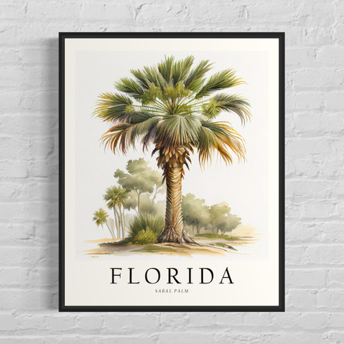 Florida State Tree Art Print, Florida Poster Wall art Decor, Florida State Map Travel Poster, Home Office Wall Decoration, Bedroom, Living Room Artwork. Unframed. (Florida E, 24x36 inches (Unframed))