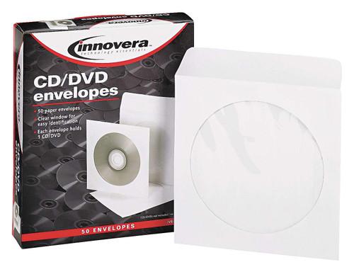 Innovera 39403 CD/DVD Envelopes Clear Window White 50/Pack