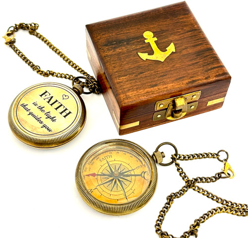 Brass Compass with Box -Faith is The Light That Guides You - Engraved Scripture Compass, Religious Gift - Baptism, Confirmation, Communion Compass - Graduation Gift - Inspiration Gift
