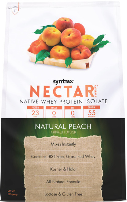 Syntrax Nutrition Nectar Naturals, Grass Fed, Whey Protein Isolate Protein Powder, Lactose and Gluten Free, Natural Peach, 2 lbs