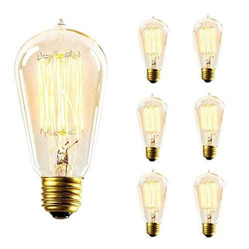 Edison Bulb, 40Watt 2200K Warm White Vintage Incandescent Edison Light Bulbs E26 Base 230 Lumens Dimmable ST58 Antique Filament Style Decorative Lightbulbs (6 Pack)