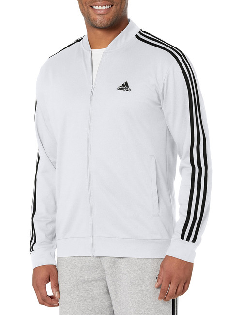 adidas Men's Three Stripe Tricot Full-Zip Jacket, Light Grey Heather, X-Large