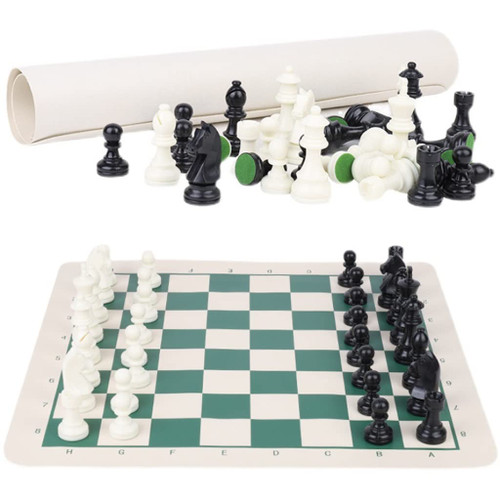 AMYSTY Chess Game Set Chess Set Chess Board Set Roll Up Chess Mat and Chess Pieces Set, Tournament Chess Pieces, Green Vinyl Travel Chess Mat Chess Board Game Chess Game