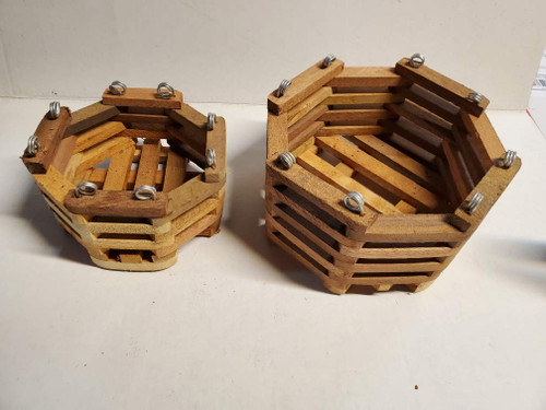 Wood Slat Vanda Orchid Baskets. Octagonal. Cedar. Set of 2. (1 Each 6 - 8 Inch) with 2 - 20 inch 4 Way Hangers.