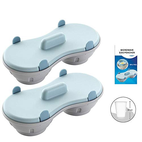 Microwave Egg Poacher, Poached Egg Cooker with Measure Cup, Dishwasher Safe BPA Free, Egg Maker Poached Egg Steamer Kitchen Gadget Home Gift (Blue + Blue)
