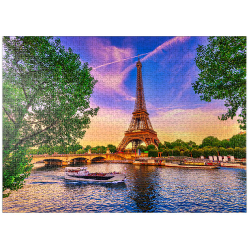 The Eiffel Tower and Seine River at Sunset in Paris, France - Premium 1000 Piece Jigsaw Puzzle for Adults