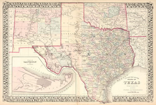 1876 County Map of Texas by S.A. Mitchell