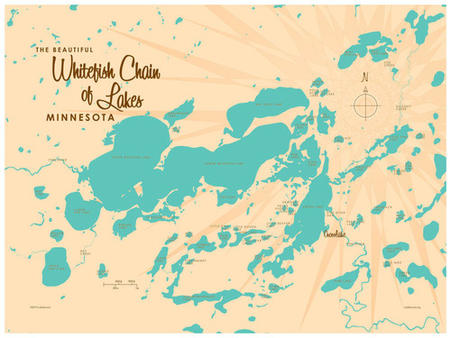 Whitefish Chain Minnesota Map Giclee Art Print Poster from Illustration by Lakebound 18" x 24"